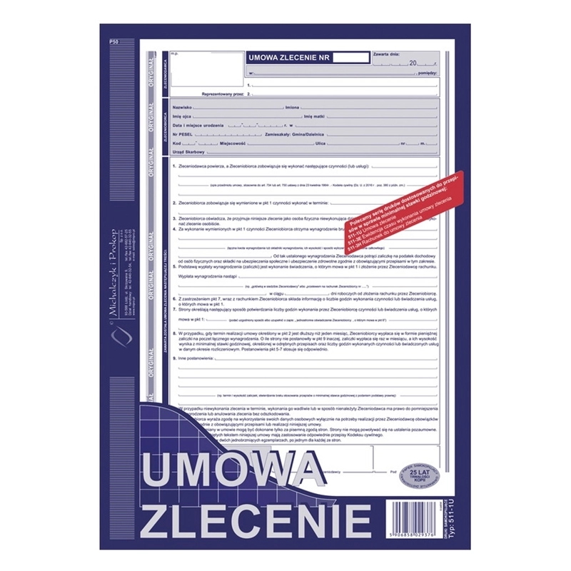 Umowa Zlecenie 511-1U - Bez Rachunku