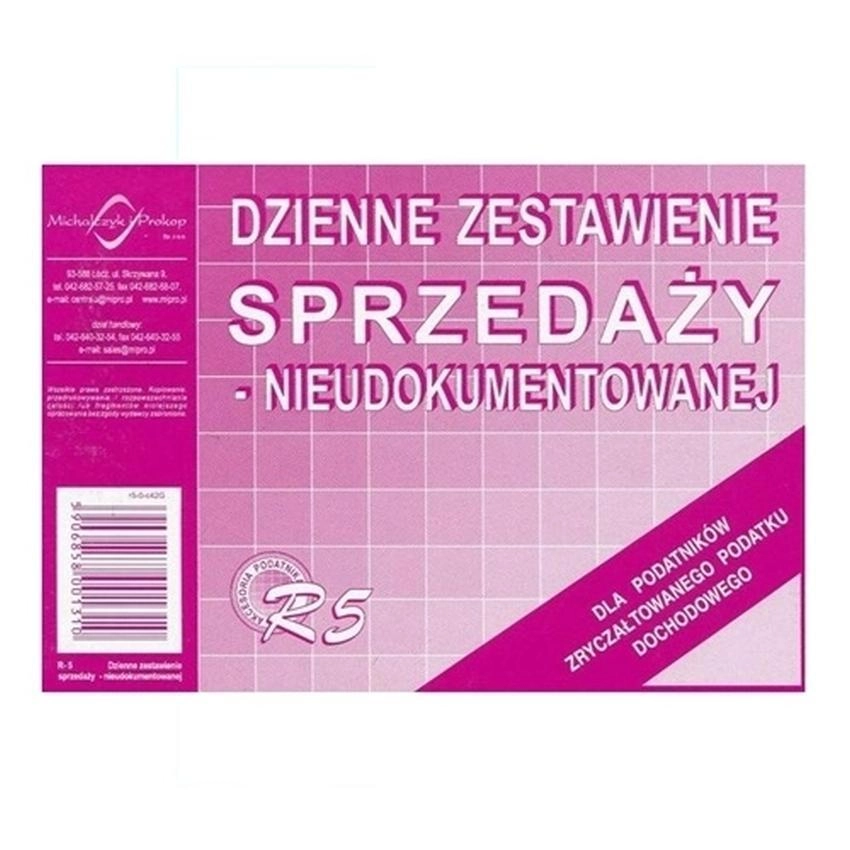 Dzienne Zestawienie Sprzedaży - Niudokumentowanej (Dla Podatników Zryczałtowanego Podatku Dochodowego) R5-N