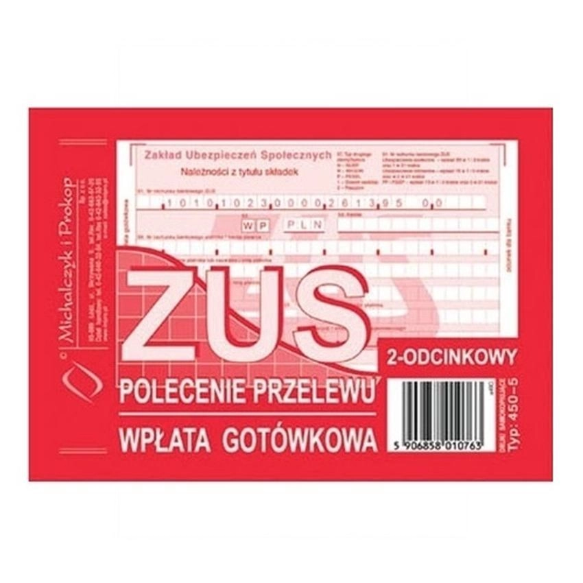 Zus - Polecenie Przelewu - Wpłata Gotówkowa - 2-Odcinkowe 450-5