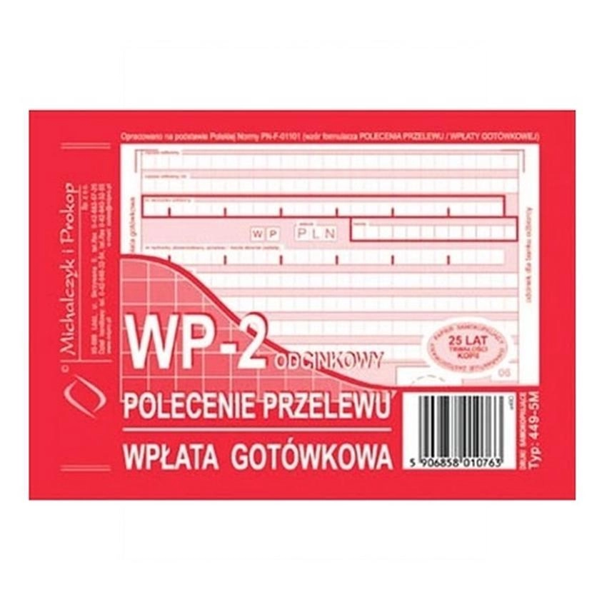 Wp - Polecenie Przelewu - Wpłata Gotówkowa - 2-Odcinkowe 449-5M