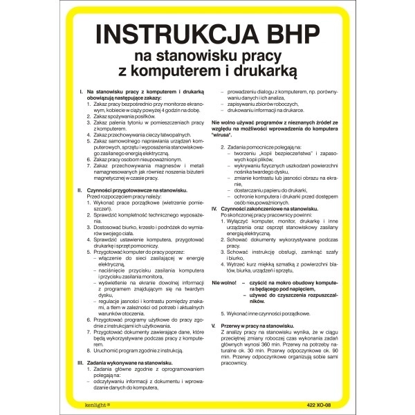 Instrukcja Na Stanowisku Pracy Z Komputerem I Drukarką