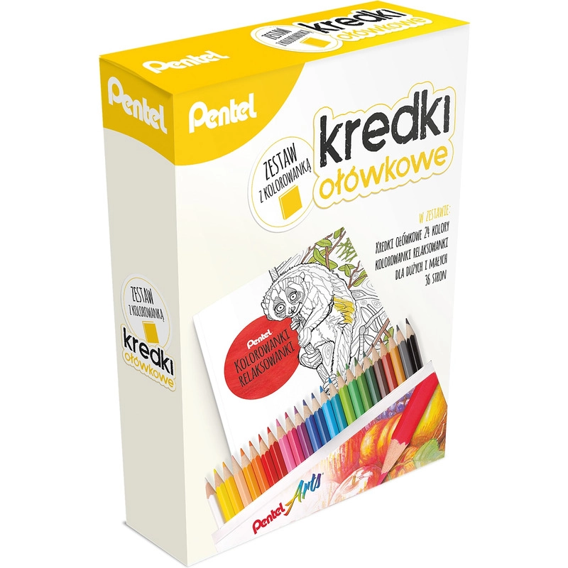 Kredki Ołówkowe Pentel 24 Kolory + Kolorowanka