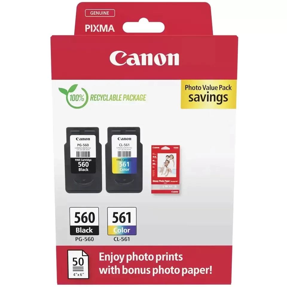 Zestaw tuszy Canon PG-560/CL-561 [3713C008] + papier fotograficzny