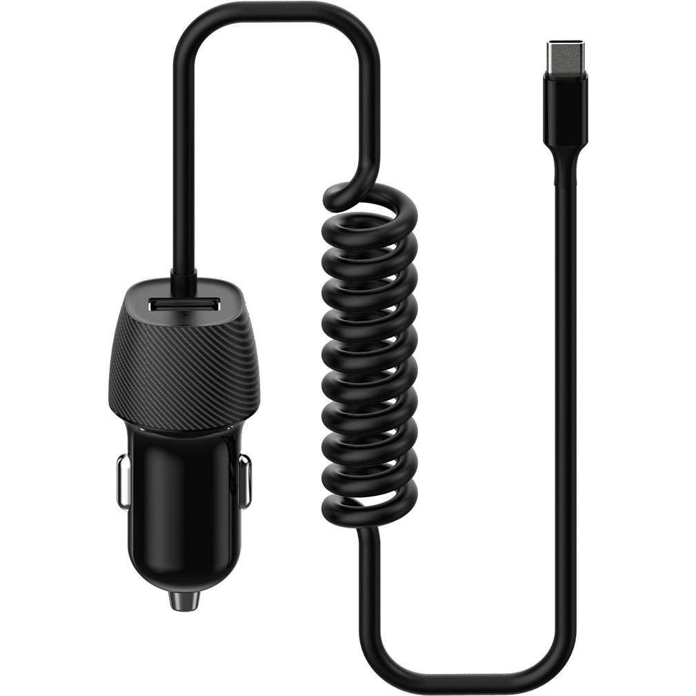 Ładowarka samochodowa z portem USB i spiralnym kablem Type-C 15W