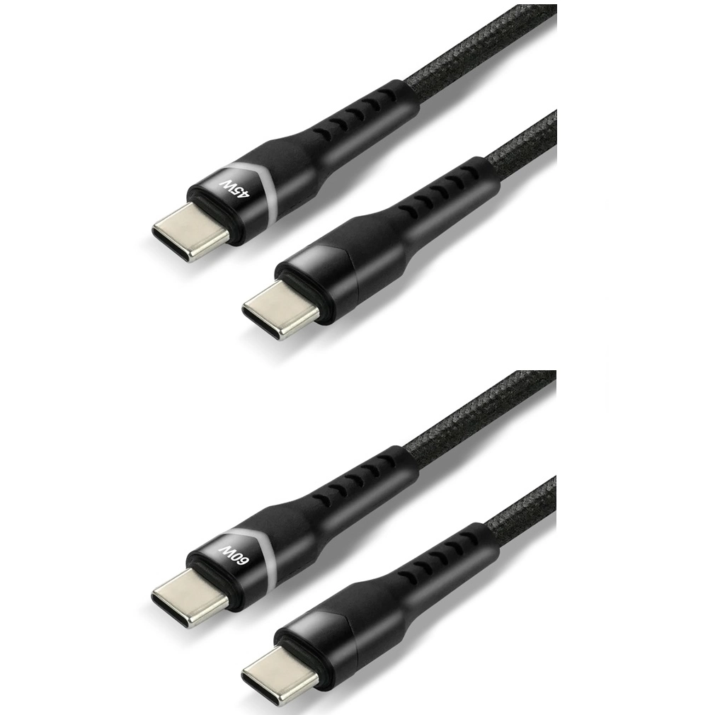 Kabel EVERACTIVE USB-C - USB-C pleciony z wtyczką z led RGB
