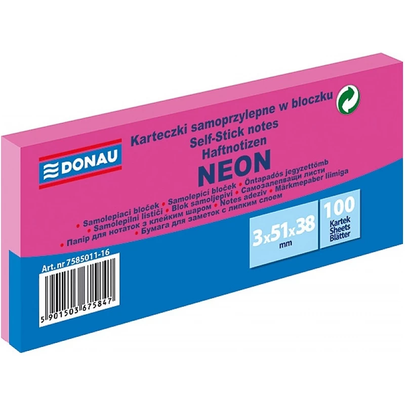 Bloczek samoprzylepny 38 x 51 mm neon