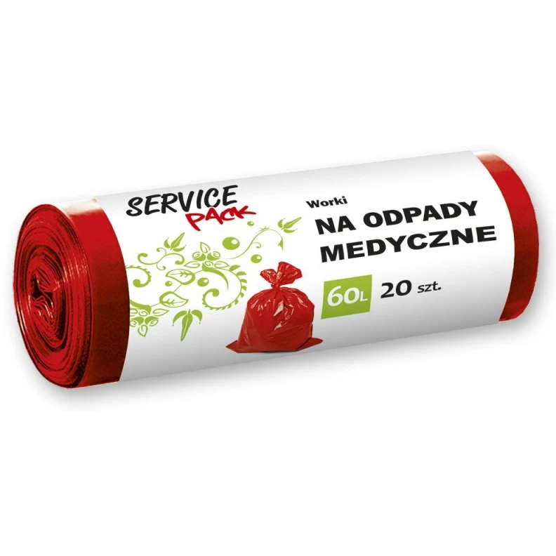 WORKI NA ODPADY MEDYCZNE 60L LDPE CZERWONE 20 szt.