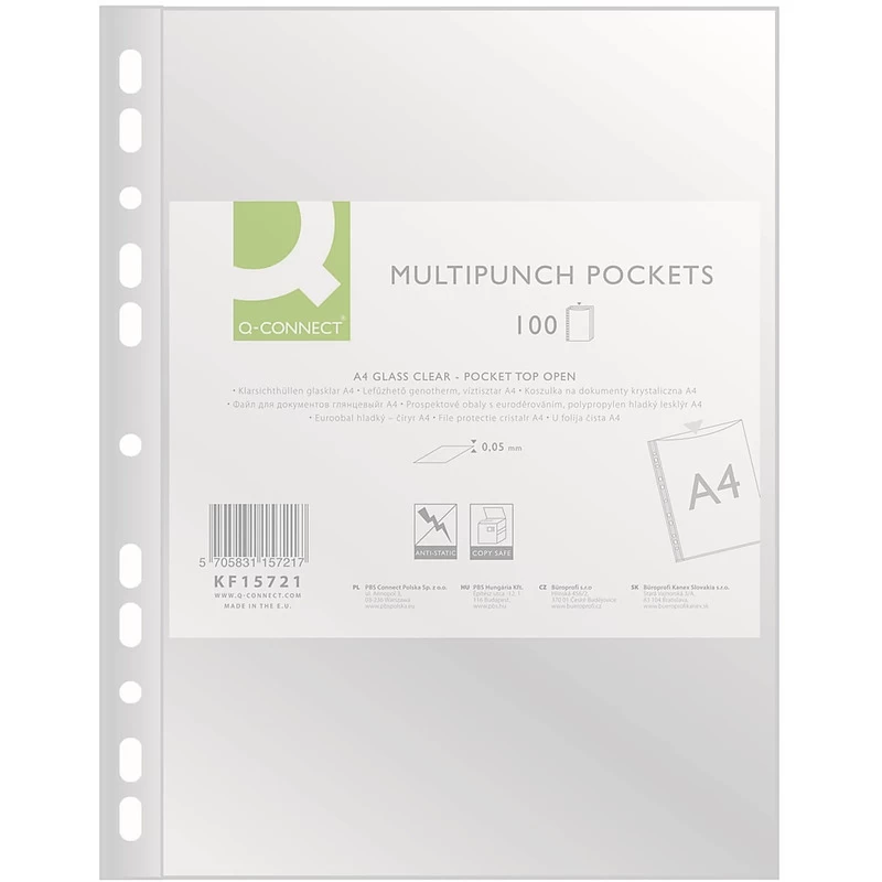 Koszulki krystaliczne na dokumenty Q-Connect A4 50 mic.  