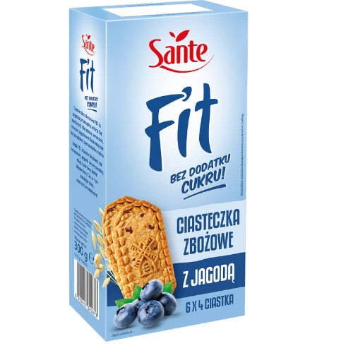Ciasteczka zbożowe SANTE z jagodą bez cukru 300g (6x4szt.)