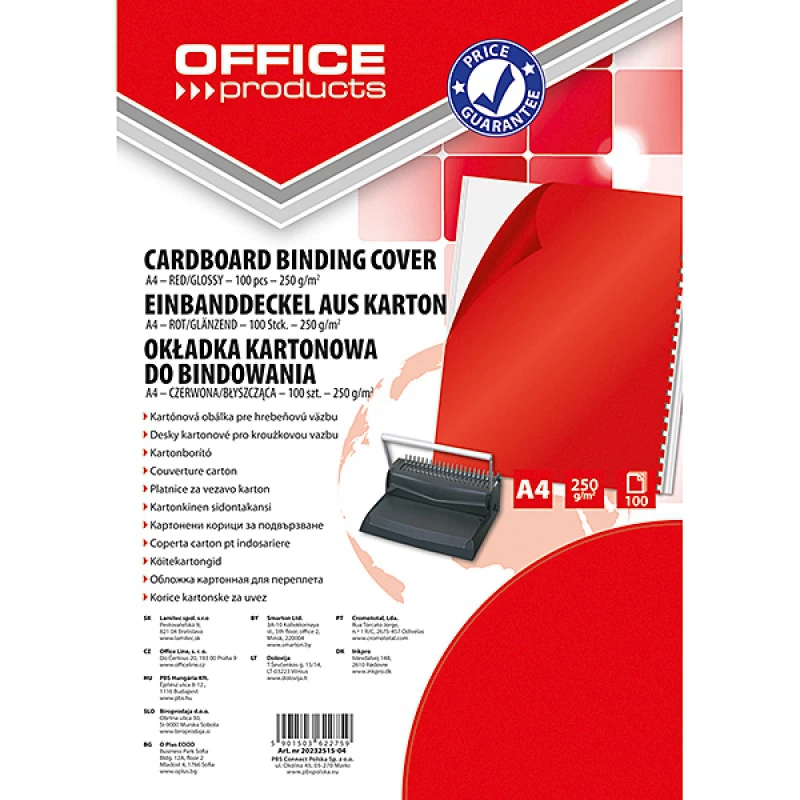 Okładki do bindowania Office Products A4 250gsm błyszczące 100szt.