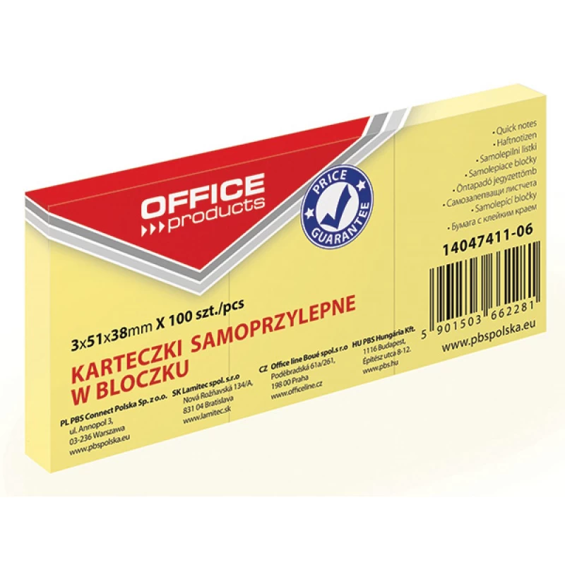 Bloczek samoprzylepny Office Products 38x51mm 100 kart.