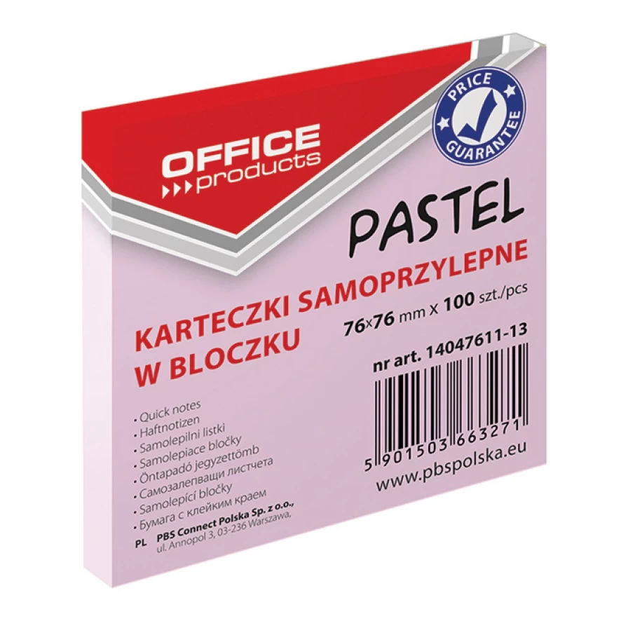 Bloczek samoprzylepny Office Products 76x76mm 100 kart