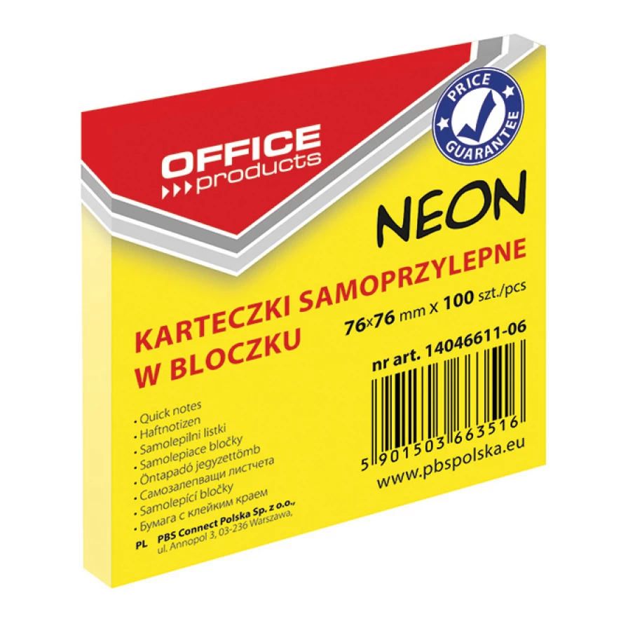 Bloczek samoprzylepny Office Products 76x76mm 100 kart.