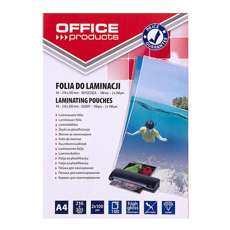 Folia laminacyjna Office Products A4 2x100 mikr. 100 szt.