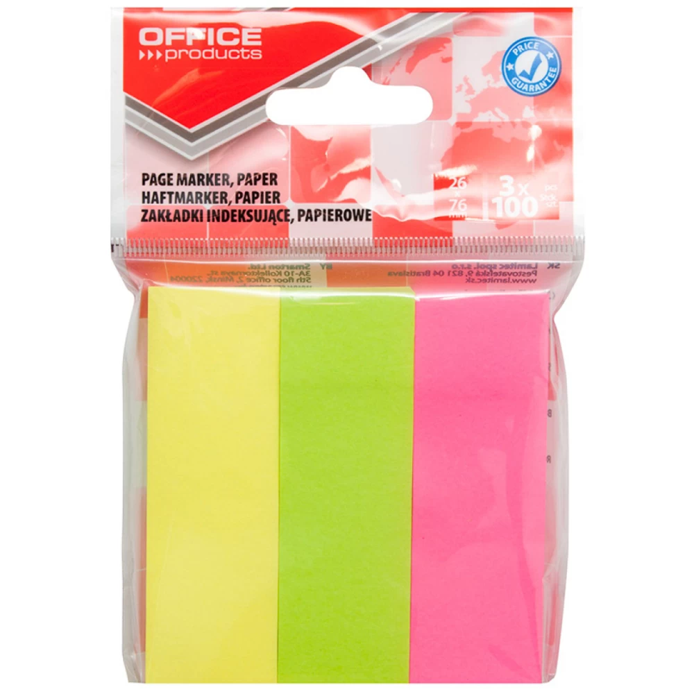Zakładki indeksujące Office Products 26x76mm 3x100 kart.
