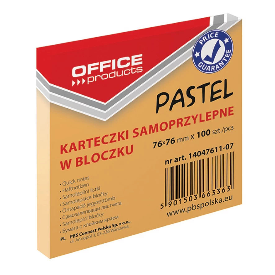 Bloczek samoprzylepny Office Products 76x76mm 100 kart