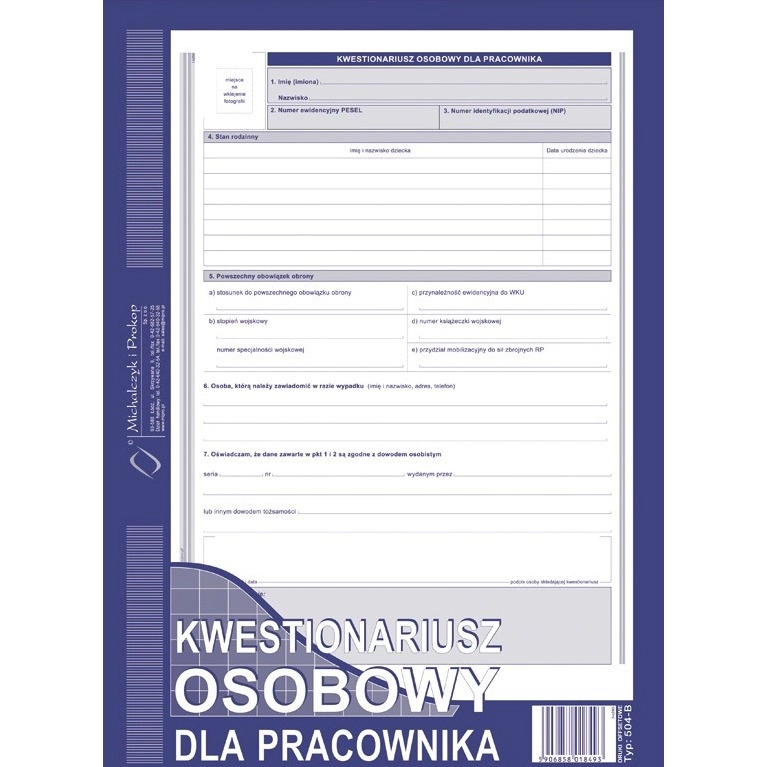 Kwestionariusz Osobowy Dla Pracownika 504-B