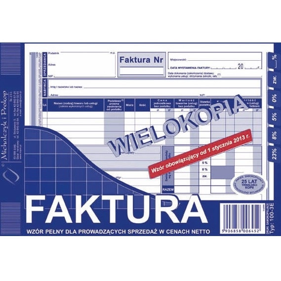 Faktura Wzór Pełny Dla Prowadzących Sprzedaż W Cenach Netto 100-3E