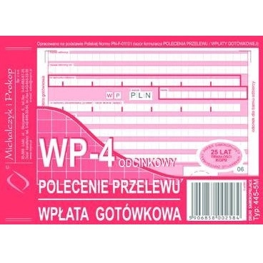 Wp - Polecenie Przelewu - Wpłata Gotówkowa - 4-Odcinkowe 445-5M
