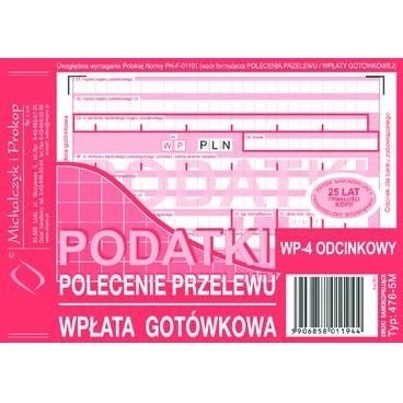 Podatki Polecenie Przelewu - Wpłata Gotówkowa - 4-Odcinkowe 476-5M
