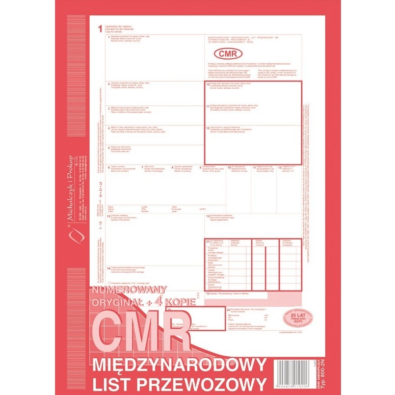 Cmr List Przewozowy Numerowany (O+4K)  800-2-N