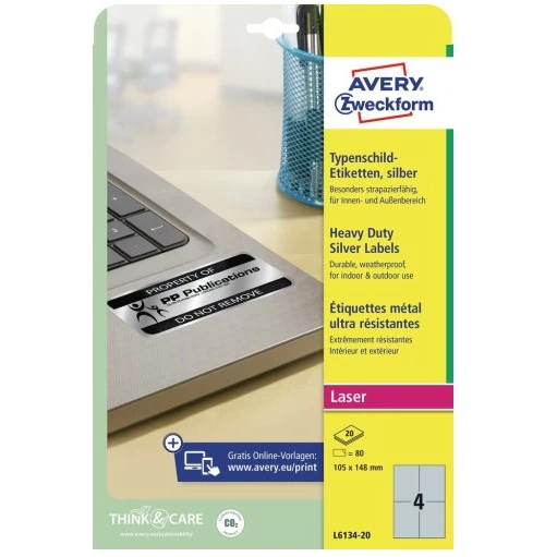 Etykiety A4 srebrne Avery Zweckform L6134-20